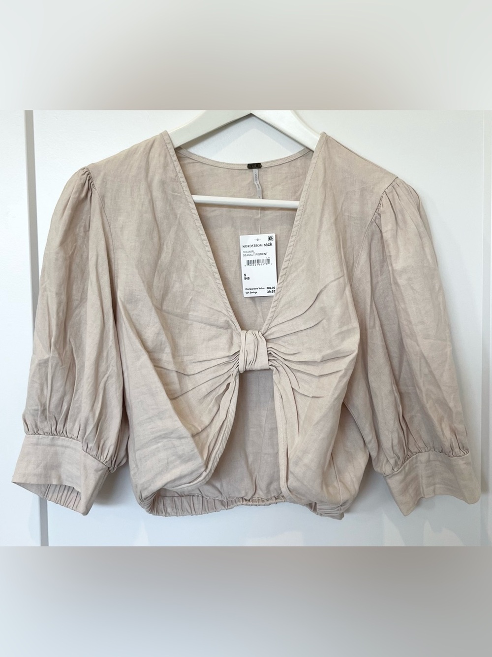 YFB Young Fabulous & Broke Linen Blend Twist Front Crop Top Seasalt Pigment Sz S